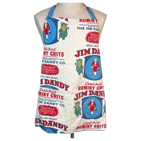 VTG Jim Dandy Co Hominy Grits Sack Fabric Apron feed Bag Neck Strap Waist Ties - Picture 7 of 8